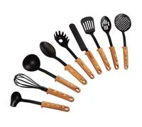 STONELINE Back to Nature Set de 9 Ustensiles de Cuisine, Poignées en optique Bois, avec support pratique, adaptée aux ustensiles de cuisine à revêtement antiadhésif