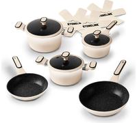 STONELINE® batterie de cuisine 11 pièces 18/20/24 crème | avec couvercles