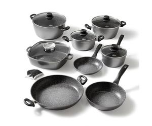 STONELINE Batterie de Cuisine Céramique, Set de 13 pcs, Poêles, Casseroles et Couvercles, adaptée à l'Induction, Revêtement Antiadhesif avec de vraies particules de pierre