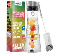 STONELINE Carafe Eau en Verre Borosilicate avec Couvercle 1 L, Transparent Résistant à la Chaleur, Cruche Pichet avec Brochette Fruits Brosse pour Boissons Chaudes Froides Thé Vin Café Jus de Fruits