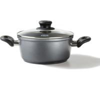 STONELINE Casserole 24 cm, avec Couvercle en Verre, Compatible à l'Induction et au Four, Revêtement Antiadhésif avec de vraies particules de pierre, Die-Cast-Aluminium, Gris