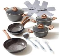 STONELINE® CERAMIC batterie de cuisine en céramique 14 pièces | avec couvercles - aspect bois