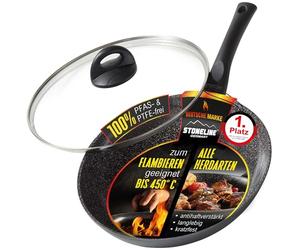 STONELINE Ceramic Grande Poêle à frire en Céramique 28 cm, Poêle Antiadhésive avec Couvercle, Tous Feux Induction Four, Revêtement Céramique Antiadhésif avec de Vraies Particules de Pierre, Sans PFAS