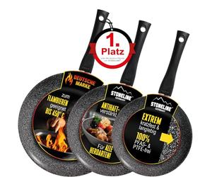 STONELINE Ceramic Lot de 3 Poêles 20/24/28 cm, adaptée à l'Induction, Revêtement Antiadhésif avec de Vraies Particules de Pierre, Cuire, Rôtir et Mijoter sans Huile ni Graisse, Noir
