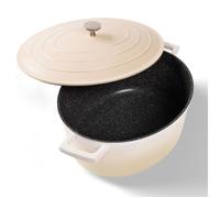 STONELINE Cocotte Induction avec Couvercle 32 cm, 6,6 L, Casserole Antiadhésive Revêtement avec de vraies Particules de Pierre, Braisière Marmite pour Tous Feux et Four, Couleur : Crème