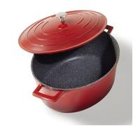 STONELINE® Cocotte 32 x 25 cm Rouge - avec Couvercle en Fonte d’Aluminium - Revêtement Antiadhésif - adaptée à l'Induction