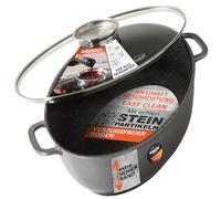 STONELINE Cocotte à Induction Ovale 38,8x26,3 cm, en Fonte d’Aluminium, avec Couvercle en Verre et Fonction Aromatique pour l'ajout dosé de liquides, Revêtement Antiadhésif