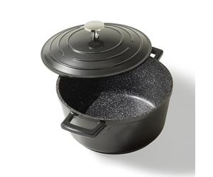 STONELINE Cocotte Induction avec Couvercle 20 cm, 2,6 L, Casserole Antiadhésive Revêtement avec de vraies Particules de Pierre, Braisière Marmite pour Tous Feux et Four, Couleur : Noir