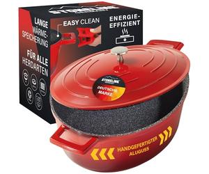 STONELINE Cocotte Induction avec Couvercle 32 cm, 6,6 L, Casserole Antiadhésive Revêtement avec de vraies Particules de Pierre, Braisière Marmite pour Tous Feux et Four, Couleur : Rouge