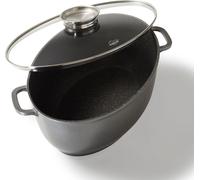 STONELINE Cocotte à Induction Ovale 38,8x26,3 cm, en Fonte d’Aluminium, avec Couvercle en Verre et Fonction Aromatique pour l'ajout dosé de liquides, Revêtement Antiadhésif