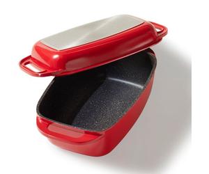 STONELINE® Cocotte Rectangle 40 x 22 cm - Rouge - avec couvercle en Fonte d'Aluminium à Induction - Revêtement Antiadhésif