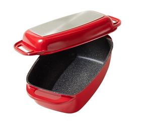 STONELINE Cocotte Rectangulaire 40x22 cm, en Fonte d’Aluminium, avec Couvercle à Induction, Revêtement Antiadhésif avec de vraies particules de pierre, Compatible à l'Induction et au four, Rouge