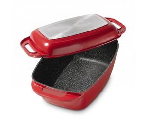 STONELINE Cocotte Rectangulaire XXL 43x26 cm, avec Couvercle, en Fonte d'Aluminium, Convient à l'Induction et au Four, Revêtement Antiadhésif avec de vraies particules de pierre, Rouge