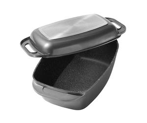 STONELINE Cocotte Rectangulaire XXL 43x26 cm, avec Couvercle, en Fonte d'Aluminium, utilisable comme Plat à Four, Revêtement Antiadhésif avec de vraies particules de pierre, Gris
