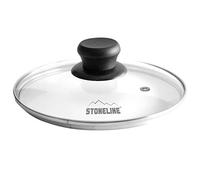 STONELINE Couvercle en Verre 20 cm, Bord en Acier Inoxydable, Convient à toutes les Poêles et Casseroles de la Taille Correspondante, Pommeau Noir