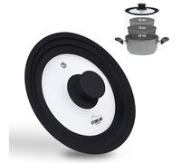 STONELINE Couvercle Universel en Verre pour Poêles Casseroles Faitouts Marmites de 16/18/20 cm, Bord en Silicone, Couvercle Multifonction Résistant à la Chaleur, 3 Tailles, Noir