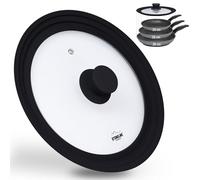 STONELINE Couvercle Universel en Verre pour Poêles Casseroles Faitouts Marmites de 24/26/28 cm, Bord en Silicone, Couvercle Multifonction Résistant à la Chaleur, 3 Tailles, Noir