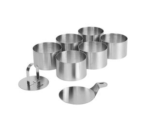 STONELINE Ensemble de 6 Cercles à Pâtisserie, Anneaux à Dessert Ronds de 8 cm et H 5 cm, avec Poinçon et Spatule, en Acier Inoxydable, Emporte pièce Patisserie, Idéal pour Desserts et accompagnements
