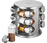 STONELINE Étagère à Épices, Étagère Rotatif en Acier Inoxydable avec 12 Récipients en Verre, avec des Autocollants pour Écrire, Accessoires de Cuisine pour le Rangement d'Épices