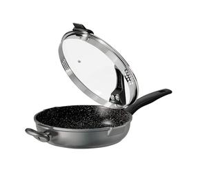 STONELINE Future Grande Sauteuse 28 cm, avec Couvercle Passoire en Acier Inoxydable, Bord avec 2 Becs Verseurs, Revêtement Antiadhésif avec de vraies particules de pierre, Cuire sans Huile ni Graisse