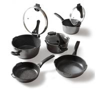 STONELINE® FUTURE Batterie de Cuisine 8 pcs - avec Couvercle en Verre avec Fonction Passoire - Revêtement Antiahésif - Induction