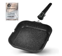 STONELINE Poêle Grill 28x28 cm, avec 2 Becs verseurs et Poignée Amovible, Revêtement Antiadhésif avec de vraies particules de pierre, Cuisson sans Huile ni Graisse