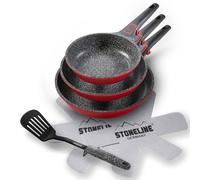 STONELINE Imagination Plus Set de 3 Poêles avec Poignées Amovibles 20/24/28 cm, Lot de 6 avec 3 Poêles, 2 Protège-Poêles et 1 Spatule, Revêtement Antiadhésif avec de vraies particules de pierre
