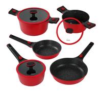 STONELINE SMART Set de poêles et faitouts 8 pièces, Batterie de Cuisine en fonte d'aluminium avec couvercle, Poignée amovible, Casserole Poêle Induction, Tous feux, Antiadhésif avec vraies particules