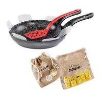 STONELINE Made in Germany Set de Poêles Poignée Magnétique 6 pcs, 24/28 cm, Revêtement Antiadhésif avec Vraies Particules de Pierre, Compatible Induction et Four, Tous Feux, Cuire sans Huile Graisse