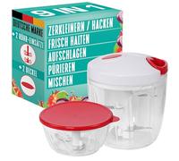 STONELINE Multi-Hachoir Manuel sans Électricité 900 ml et 400 ml, Hachoir Manuel avec Lames en Acier Inoxydable, Coupe-Oignon, Hachoir à Légumes et Fruits, Set de 9, Rouge