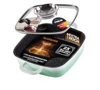 STONELINE Poêle à Servir carrée 20x20 cm, avec Couvercle Aromatique, Compatible à l'induction et au Four, Revêtement Antiadhésif avec de vraies particules de pierre, Menthe