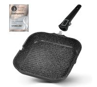 STONELINE Poêle Grill 28x28 cm, avec 2 Becs verseurs et Poignée Amovible, Revêtement Antiadhésif avec de vraies particules de pierre, Cuisson sans Huile ni Graisse