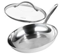 STONELINE PURE Poêle en acier inoxydable 28 cm, poêle avec couvercle, poêle en acier inoxydable sans revêtement, lavable au lave-vaisselle, allant au four, adaptée à tous les types de cuisinières et à
