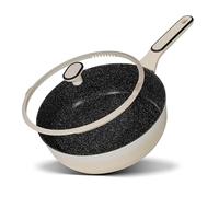 STONELINE Sauteuse 28 cm, poêle en aluminium die-cast haute, Revêtement Antiadhésif avec de vraies particules de pierre, adaptée à l'Induction et au Four, Couleur Crème