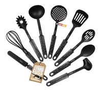 STONELINE Set d'Ustensiles de Cuisine 9 pcs, en Plastique et Design Original STONELINE, avec Support en Plastique, adapté aux Ustensiles de Cuisine à Revêtement Antiadhésif, Noir