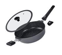 STONELINE SMART Sauteuse 28 cm, 4 L Poêle à servir Grande poêle avec couvercle, poignée amovible, poêle en fonte d'aluminium induction, Tous feux, antiadhésive avec vraies particules de pierre, gris