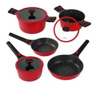 STONELINE SMART Set de poêles et faitouts 8 pièces, Batterie de Cuisine en fonte d'aluminium avec couvercle, Poignée amovible, Casserole Poêle Induction, Tous feux, Antiadhésif avec vraies particules