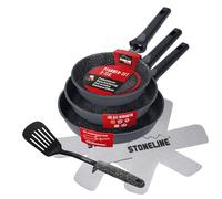 STONELINE SMART Set de poêles et faitouts 8 pièces, en fonte d'aluminium avec couvercle, Poignée amovible, Casserole Poêle Induction, Tous feux, Antiadhésif avec vraies particules de pierre, Gris