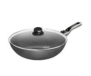 STONELINE Wok 30 cm, Made in Germany, avec Poignée Amovible, Revêtement Antiadhésif avec de vraies particules de pierre, Compatible à l'Induction et au Four, Gris