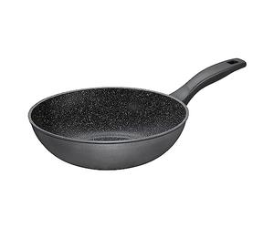 STONELINE Wok 30 cm, Revêtement Antiadhésif avec de vraies Particules de Pierre, compatible à l'Induction et au Four, Gris, cuire sans Huile et Graisse