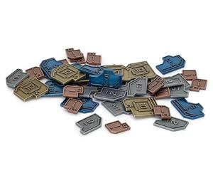 Stonemaier Games: Métal Sci-Fi Coins (Vantage) | Pièces de science-fiction pour améliorer votre jeu | 45 pièces métalliques - 1 $ (x 18), 2 $ (x12), 5 $ (x9), et 10 $ (x6) pièces en alliage de zinc