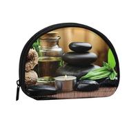 Stones and Spa Oil On The Wood Near A Pond Print Mini sac de rangement portable en forme de coquillage Portefeuille Petite pièce de monnaie Portefeuille Shell Sac de rangement