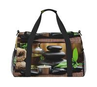 Stones and Spa Oil On The Wood Near A Pond Print Sac de sport Sac de voyage pour femme - Sac fourre-tout de gym avec compartiment, sac de sport pour homme, sac fourre-tout pour femme, sac à main de