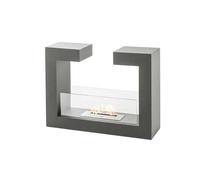 STONES HOME FURNITURE, Cheminée au bioéthanol de sol, sans fumée, brûleur en acier de 1,5 l, durée de vie de la flamme 3 heures, modèle Tete à thète, couleur grise avec verre trempé, 78 x 25 x h 58 cm