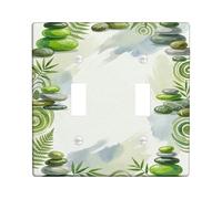 Stones Plaque murale décorative pour double interrupteur de salle de bain, feuilles organiques naturelles, tourbillons en plastique vert printemps, taille standard pour chambre à coucher, bureau