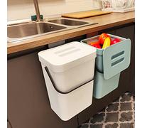 stonespace Petite poubelle à suspendre de 12 l avec couvercle pour porte d'armoire de cuisine ou sous évier, poubelle de salle de bain avec couvercle, poubelle à déchets alimentaires, 1 pièce, blanche