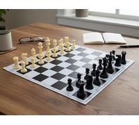 StonKraft 17 '' x 17 '' Tournoi d'échecs en Vinyle avec Parties en Plastique Solide (avec Reines supplémentaires) - Noir