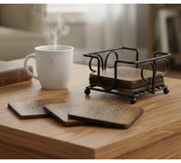 StonKraft -sous-Verres en Bois de café de thé/sous-Verres rustiques de Regard de cru réglés avec Le Support de Fer forgé(Wooden Tea Coffee Coasters)