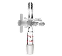 stonylab Adaptateur de Contrôle du Débit à 3 Voies, 3-Way Flow Control Adapter en Verre Borosilicate avec Joint Conique Standard 19/22 et Robinet d'arrêt en PTFE pour Laboratoire