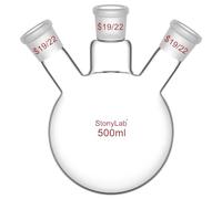 StonyLab Ballon à Fond Arrondi en Borosilicaté Verre à 3 Cols RBF, avec Joint Extérieur Conique Standard au Centre et sur les Côtés, 3 Neck Round Bottom Flask - 500 ml